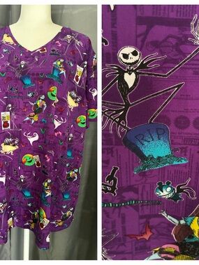 Nightmare Before Christmas Women's Scrub Top Size 2XL Jack Skellington Disney